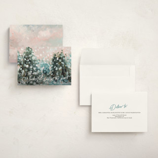 This is a snow petite holiday cards with standard by Lindsay Megahed called wonderful time printing on signature in petite