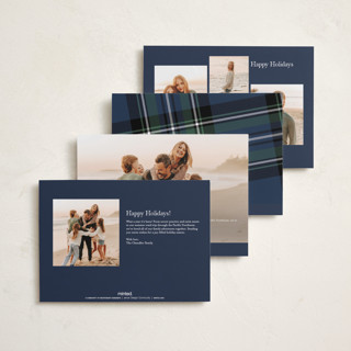 This is a navy petite holiday cards with standard by Cindy Reynolds called yule plaid printing on recycled smooth signature in petite