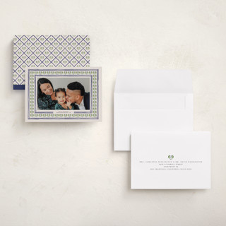 This is a navy petite holiday cards with standard by Claudia Orengo called little details printing on recycled smooth signature in petite