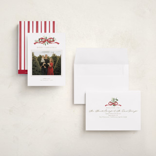 This is a santa petite holiday cards with standard by Everett Paper Goods called greenery swag printing on recycled smooth signature in petite
