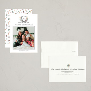 This is a bells petite holiday cards with standard by Cass Loh called family crest printing on recycled smooth signature in petite