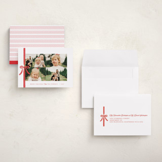 This is a candied apple petite holiday cards with standard by Olivia Raufman called dotted ribbon printing on recycled smooth signature in petite