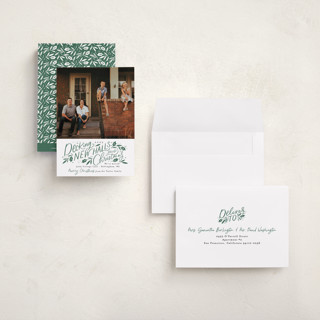 This is a pine petite holiday cards with standard by Alethea and Ruth called decking new halls printing on recycled smooth signature in petite