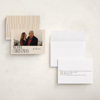 This is a eggnog petite holiday cards with standard by Ekko Studio called merry stack printing on recycled smooth signature in petite