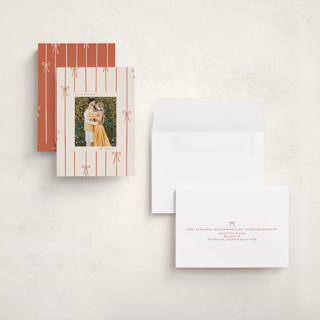 This is a cider petite holiday cards with standard by Ellen Schlegelmilch called lines of bows printing on recycled smooth signature in petite