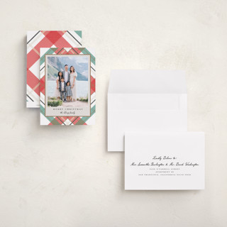 This is a snow petite holiday cards with standard by Petra Kern called fancy plaid printing on recycled smooth signature in petite