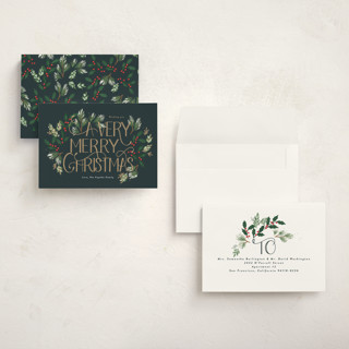 This is a wreath petite holiday cards with standard by Rebecca Durflinger called a very merry christmas botanicals printing on signature in petite