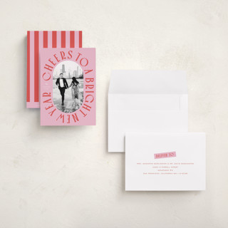 This is a peppermint petite holiday cards with standard by Erin German called cheers to a bright new year printing on recycled smooth signature in petite