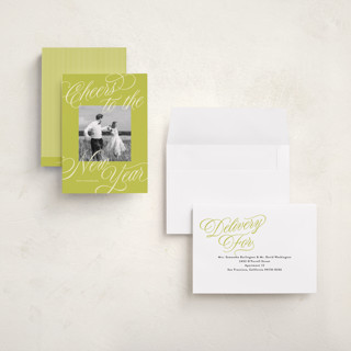 This is a lime petite holiday cards with standard by Jackie Crawford called all scripts printing on recycled smooth signature in petite