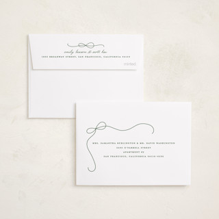 This is a snow petite holiday cards with standard by Lauren Chism called cascading bow printing on recycled smooth signature in petite