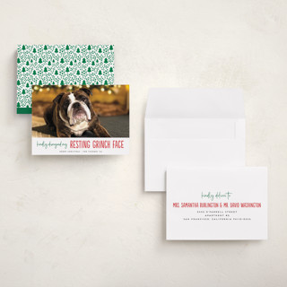 This is a snowball petite holiday cards with standard by Erica Krystek called grinch face printing on recycled smooth signature in petite