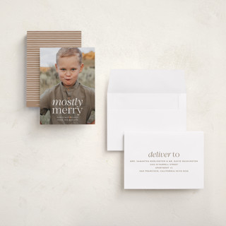 This is a vanilla petite holiday cards with standard by Ekko Studio called mostly merry printing on recycled smooth signature in petite