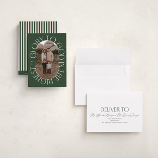 This is a pine petite holiday cards with standard by Brianne Larsen called glory oval printing on recycled smooth signature in petite