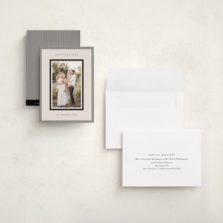 This is a linen petite holiday cards with standard by Kelly Schmidt called striped border printing on recycled smooth signature in petite