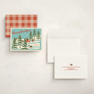This is a sleigh ride petite holiday cards with standard by Lauren Jinhee called vintage north pole printing on signature in petite