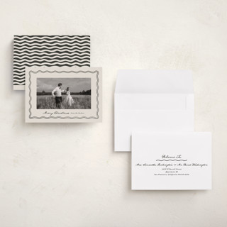 This is a eggnog petite holiday cards with standard by Brianne Larsen called wavy vintage printing on recycled smooth signature in petite