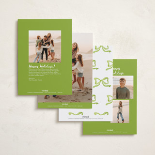 This is a sage petite holiday cards with standard by Cass Loh called watercolor ribbon frame printing on recycled smooth signature in petite