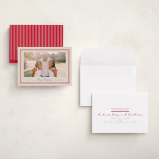 This is a eggnog petite holiday cards with standard by Amy Kross called wicker printing on recycled smooth signature in petite