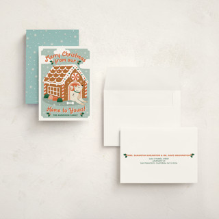 This is a cider petite holiday cards with standard by THE SOCIAL TYPE WHOLESALE called gingerbread dog house printing on signature in petite