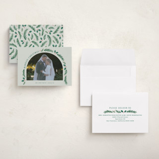 This is a sage petite holiday cards with standard by Hooray Creative called a married christmas printing on recycled smooth signature in petite