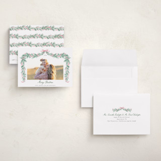 This is a winter rose petite holiday cards with standard by frau brandt called soft garland printing on recycled smooth signature in petite