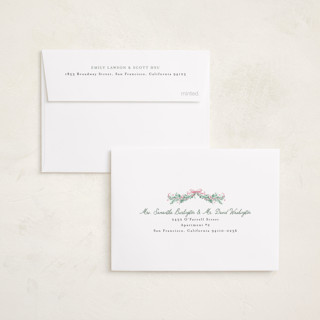 This is a winter rose petite holiday cards with standard by frau brandt called soft garland printing on recycled smooth signature in petite