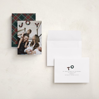 This is a classic plaid petite holiday cards with standard by Sara Hicks Malone called up printing on recycled smooth signature in petite