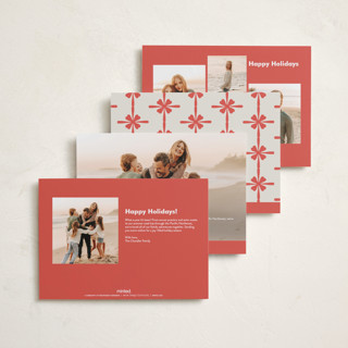 This is a red bow petite holiday cards with standard by Megan Davis called sleighs printing on recycled smooth signature in petite