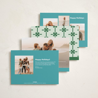 This is a turquoise petite holiday cards with standard by Megan Davis called sleighs printing on recycled smooth signature in petite