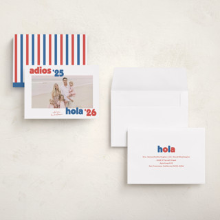 This is a azure petite holiday cards with standard by Megan Davis called adios printing on recycled smooth signature in petite