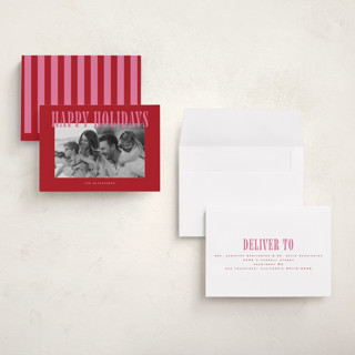 This is a ribbon candy petite holiday cards with standard by Wildfield Paper Co called happy holidays! printing on recycled smooth signature in petite
