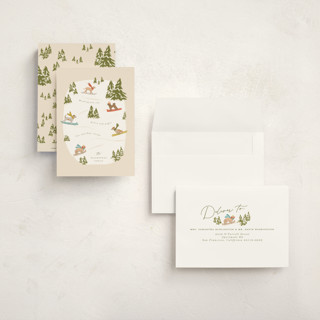 This is a almond petite holiday cards with standard by Vera Lim called snow dogs printing on signature in petite