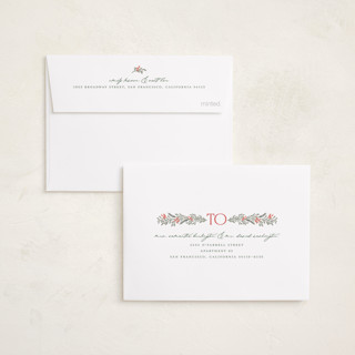 This is a crimson petite holiday cards with standard by BR Designs called joyful-bow printing on recycled smooth signature in petite