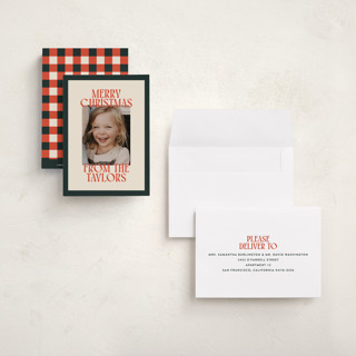This is a mistletoe petite holiday cards with standard by Ekko Studio called cheerful stack printing on recycled smooth signature in petite