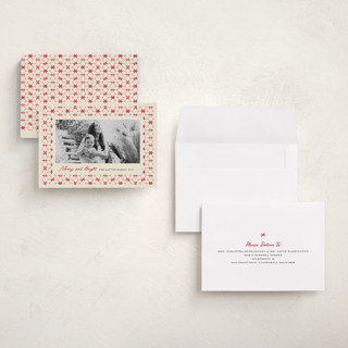 This is a candy cane petite holiday cards with standard by Kanika Mathur called poinsettia tile printing on recycled smooth signature in petite