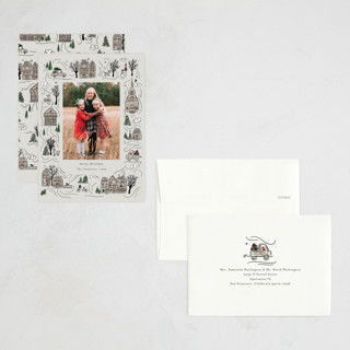 This is a cobblestone petite holiday cards with standard by Cindy Reynolds called holiday village printing on recycled smooth signature in petite