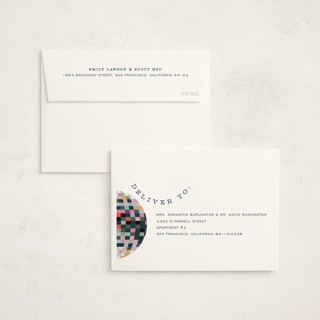 This is a champagne petite holiday cards with standard by Pixel and Hank called new year disco printing on signature in petite