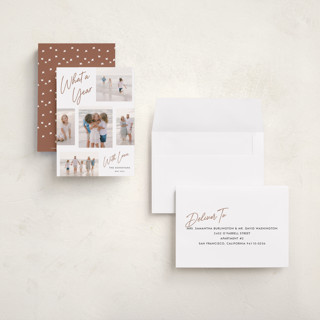 This is a copper petite holiday cards with standard by Stacey Meacham called simply scripted printing on recycled smooth signature in petite