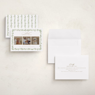 This is a snow petite holiday cards with standard by Everett Paper Goods called laurel garland printing on signature in petite