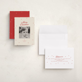 This is a cherry petite holiday cards with standard by Ellen Schlegelmilch called dainty dots printing on signature in petite