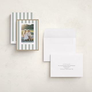 This is a sage petite holiday cards with standard by Angela Thompson called linen stripes printing on signature in petite