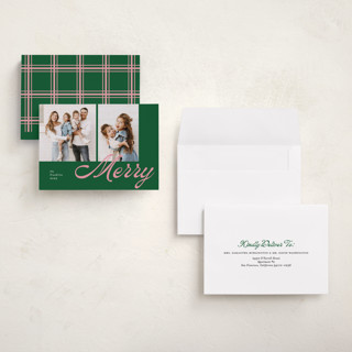 This is a evergreen petite holiday cards with standard by Catherine Culvenor called sporty merry printing on recycled smooth signature in petite