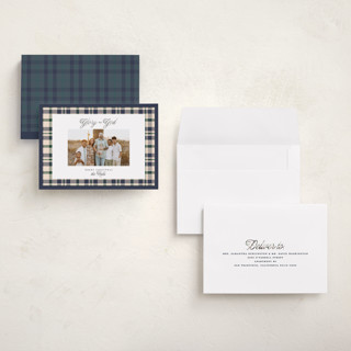 This is a navy petite holiday cards with standard by Itsy Belle Studio called glory & plaid printing on recycled smooth signature in petite