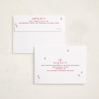 This is a poinsettia petite holiday cards with standard by Owl and Toad called personal note printing on recycled smooth signature in petite