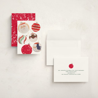This is a snow petite holiday cards with standard by Baumbirdy called santa ornaments printing on signature in petite