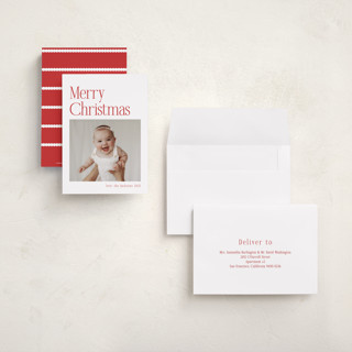 This is a santa suit petite holiday cards with standard by Nicole Walsh called modern serif printing on signature in petite