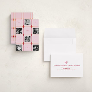 This is a strawberry petite holiday cards with standard by Inkblot Design called plaid squared printing on recycled smooth signature in petite