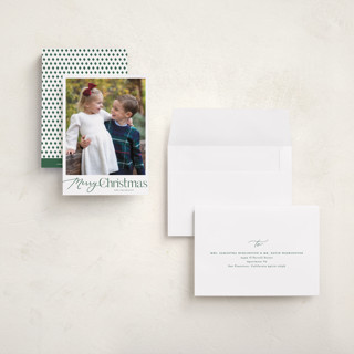 This is a evergreen petite holiday cards with standard by Carolyn MacLaren called merry mix printing on recycled smooth signature in petite