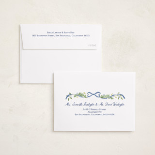 This is a moonlight petite holiday cards with standard by Sarah Knight called ribbon arch printing on recycled smooth signature in petite