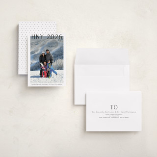 This is a snow petite holiday cards with standard by Ani Somi called big top printing on recycled smooth signature in petite